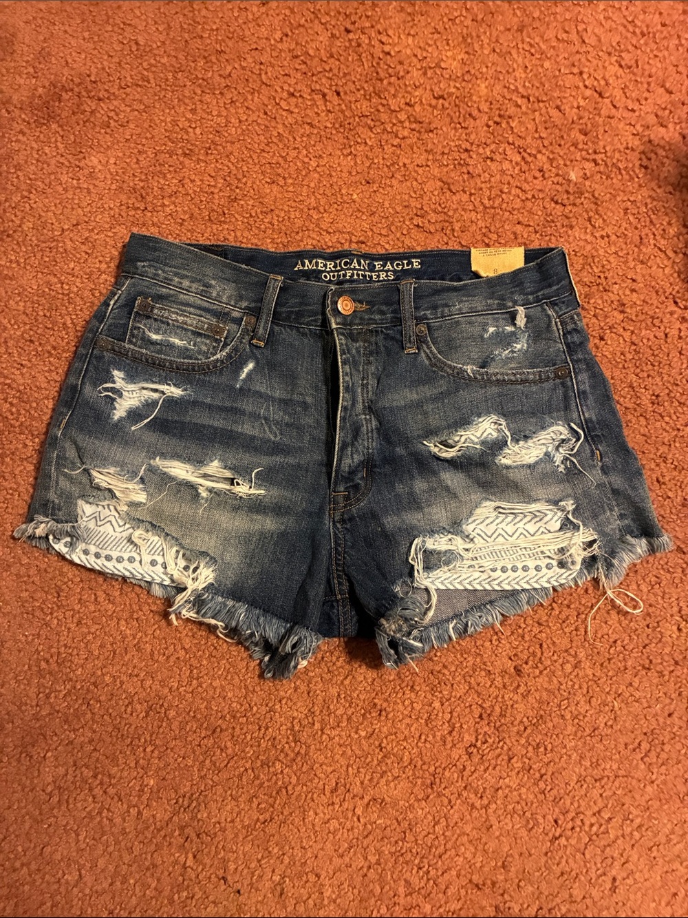 American Eagle Outfitters Distressed Denim Shorts, Dark Blue, Size 8